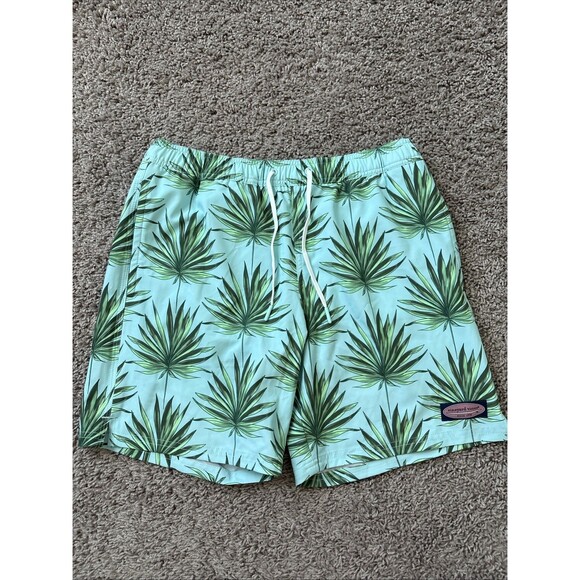 Vineyard Vines Mens Chappy Palm Printed Swim Trunks Green Size S Lined 7” Inseam - Picture 1 of 8